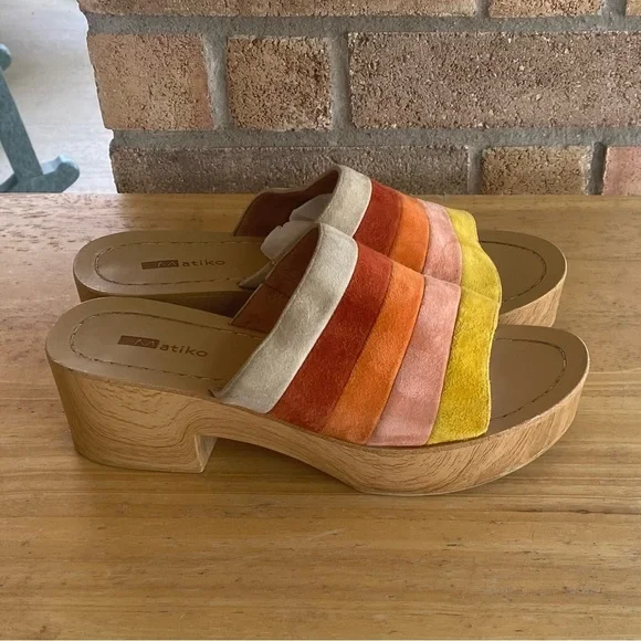 Anthropologie Matiko Womens Size 8 Wooden Mules Multicolor Slide Clog Sandals - Picture 8 of 13